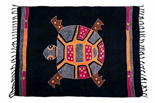 Ciffre Sarong Pareo Wickelrock Dhoti Lunghi Tuch Strandtuch Schildkröte Schwarz Bunt von Ciffre