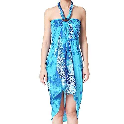 Ciffre Sarong Pareo Wickelrock Lunghi Dhoti Schal Strandtuch Palmen Türkis + Schnalle von Ciffre