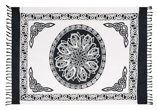 Ciffre Sarong Pareo Wickelrock Lunghi Dhoti Tuch Strandtuch Keltisch Kreis Weiß Batik + Schnalle von Ciffre