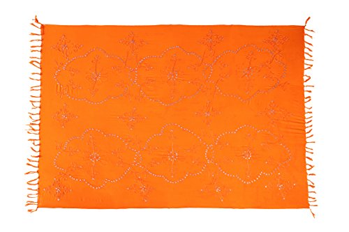 Ciffre Sarong Pareo Wickelrock Lunghi Dhoti Tuch Strandtuch Pailletten Orange Blickdicht von Ciffre