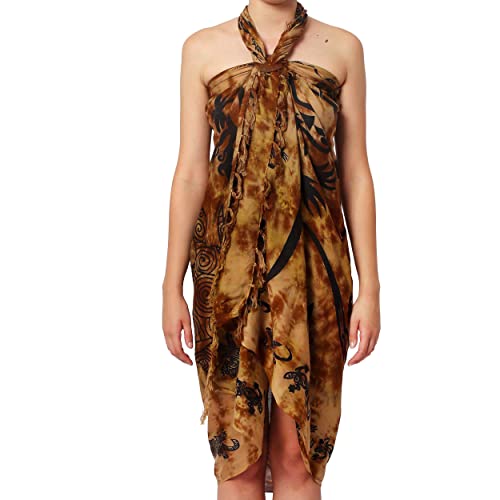 Ciffre Sarong Pareo Wickelrock Lunghi Dhoti Tuch Strandtuch Tribal Gecko Braun Schal + Schnalle von Ciffre