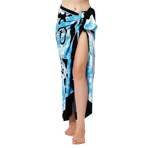 Ciffre Sarong Pareo Wickelrock Lunghi Dhoti Tuch Strandtuch Tribal Gecko Türkis Blau Echse Gecko + Schnalle von Ciffre