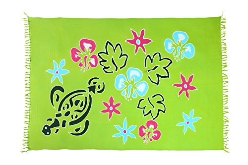 Ciffre Sarong Pareo Wickelrock Strandtuch Handtuch Wickelkleid Strandkleid Schal ca. 170cm x 110cm Gecko Blumen Grün Blume Wandbehang von Ciffre