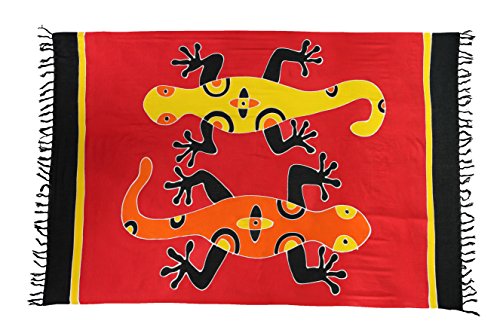 Ciffre Sarong Pareo Wickelrock Strandtuch Handtuch Wickelkleid Strandkleid Schal ca. 170cm x 110cm Gecko Design Batik Rot Bunt von Ciffre