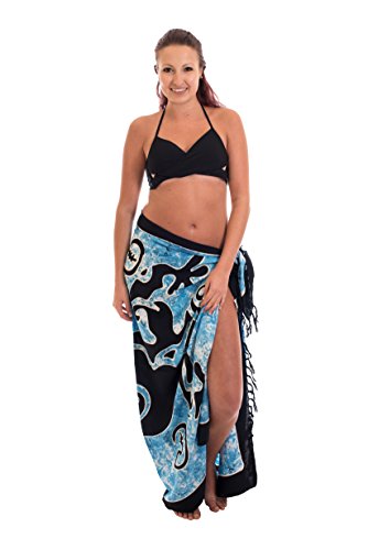 Ciffre Sarong Pareo Wickelrock Strandtuch Handtuch Wickelkleid Strandkleid Schal ca. 170cm x 110cm Gecko Design Blau Türkis von Ciffre