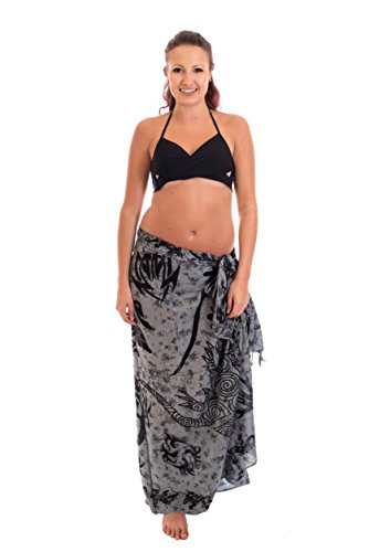 Ciffre Sarong Pareo Wickelrock Strandtuch Handtuch Wickelkleid Strandkleid Schal ca. 170cm x 110cm Gecko Design Grau von Ciffre