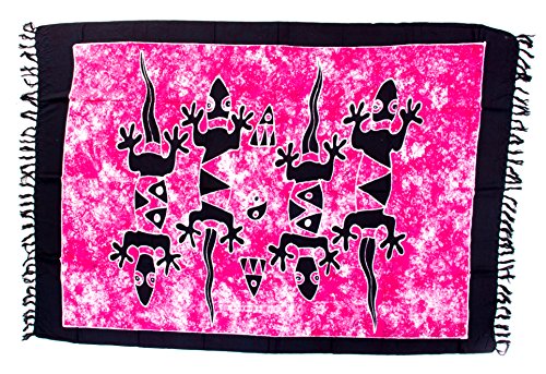 Ciffre Sarong Pareo Wickelrock Strandtuch Handtuch Wickelkleid Strandkleid Schal ca. 170cm x 110cm Gecko Design Handbatik Pink von Ciffre