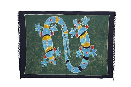 Ciffre Sarong Pareo Wickelrock Strandtuch Handtuch Wickelkleid Strandkleid Schal ca. 170cm x 110cm Gecko Design Handpaint Grün von Ciffre