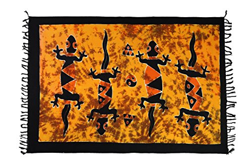 Ciffre Sarong Pareo Wickelrock Strandtuch Handtuch Wickelkleid Strandkleid Schal ca. 170cm x 110cm Gecko Design Handpaint Orange Schwarz von Ciffre