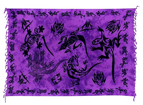 Ciffre Sarong Pareo Wickelrock Strandtuch Handtuch Wickelkleid Strandkleid Schal ca. 170cm x 110cm Gecko Design Lila Tribal von Ciffre