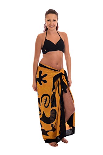 Ciffre Sarong Pareo Wickelrock Strandtuch Handtuch Wickelkleid Strandkleid Schal ca. 170cm x 110cm Gecko Design Orange Schwarz2 von Ciffre