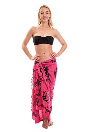 Ciffre Sarong Pareo Wickelrock Strandtuch Handtuch Wickelkleid Strandkleid Schal ca. 170cm x 110cm Gecko Design Pink von Ciffre