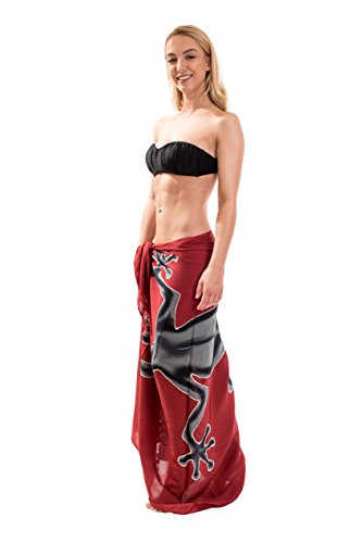 Ciffre Sarong Pareo Wickelrock Strandtuch Handtuch Wickelkleid Strandkleid Schal ca. 170cm x 110cm Gecko Design Rot Grau von Ciffre