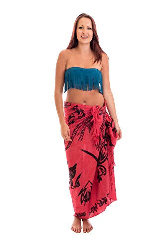 Ciffre Sarong Pareo Wickelrock Strandtuch Handtuch Wickelkleid Strandkleid Schal ca. 170cm x 110cm Gecko Design Rot von Ciffre