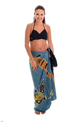 Ciffre Sarong Pareo Wickelrock Strandtuch Handtuch Wickelkleid Strandkleid Schal ca. 170cm x 110cm Gecko Design Türkis Bunt von Ciffre