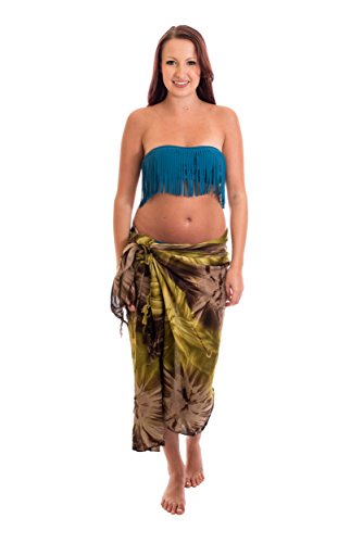 Ciffre Sarong Pareo Wickelrock Strandtuch Tuch Schal Hüftrock Brustkleid Grün Braun Blickdicht von Ciffre