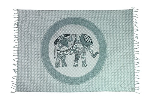 Ciffre Sarong Pareo Wickelrock Strandtuch Tuch Schal Wickelkleid Strandkleid Blickdicht Goa - Elefant Paisley Grün Mandala von Ciffre