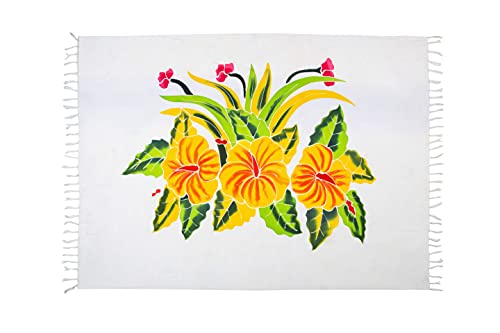 Ciffre Sarong Pareo Wickelrock Strandtuch Tuch Wickeltuch Handtuch + Schnalle Blume weiß von Ciffre