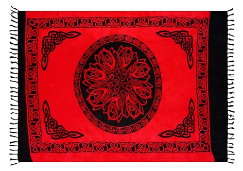 Ciffre Sarong Pareo Wickelrock Strandtuch Tuch Wickeltuch Handtuch Bunte Sommer Muster Set + Gratis Schnalle Schließe (Keltisch Rot KCR) von Ciffre