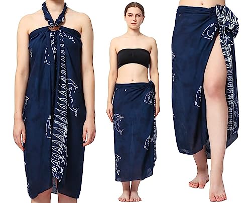 Ciffre Sarong Pareo Wickelrock Strandtuch Tuch Wickeltuch Handtuch Gratis Schnalle Schließe (Dunkel Blau Delfin) von Ciffre