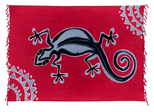 Ciffre Sarong Pareo Wickelrock Strandtuch Tuch Wickeltuch Handtuch Gratis Schnalle Schließe (Rot Gecko N1) von Ciffre