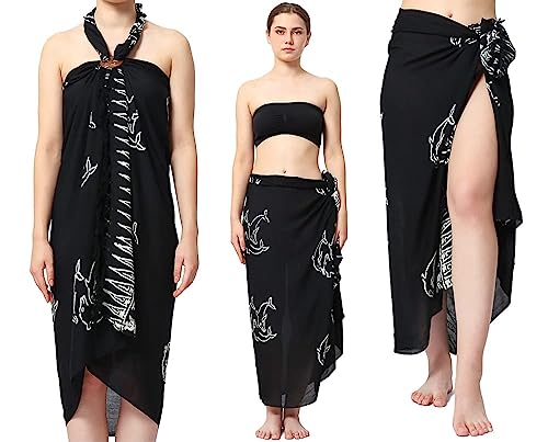 Ciffre Sarong Pareo Wickelrock Strandtuch Tuch Wickeltuch Handtuch Gratis Schnalle Schließe (Schwarz Weiß T19) von Ciffre