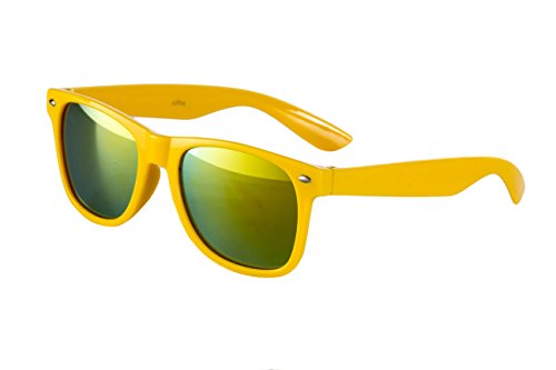 Ciffre Sonnenbrille Nerd Nerd Nerdbrille Stil Retro Vintage Unisex Brille - Gelb Feuer Verspiegelt von Ciffre