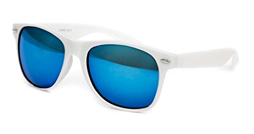 Ciffre Sonnenbrille Nerd Nerd Nerdbrille Stil Retro Vintage Unisex Brille - Weiß Blau Verspiegelt von Ciffre