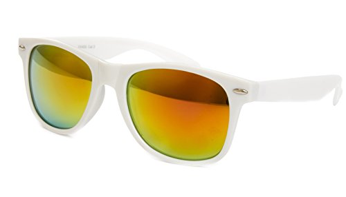 Ciffre Sonnenbrille Nerd Nerd Nerdbrille Stil Retro Vintage Unisex Brille - Weiß Feuer Verspiegelt von Ciffre