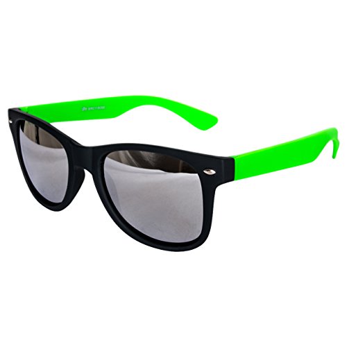 Sonnenbrille Nerdbrille Nerd Retro Look Brille Pilotenbrille Vintage Look - ca. 80 verschiedene Modelle Grün Schwarz Spiegelglas von Ciffre