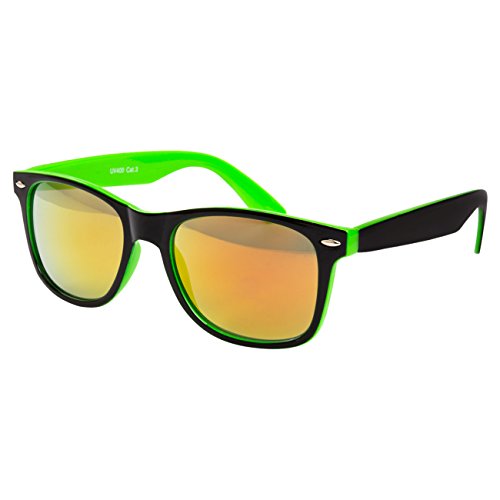 Sonnenbrille Nerdbrille Nerd Retro Look Brille Pilotenbrille Vintage Look - ca. 80 verschiedene Modelle Neon Grün Schwarz Farbverlauf Feuer von Ciffre