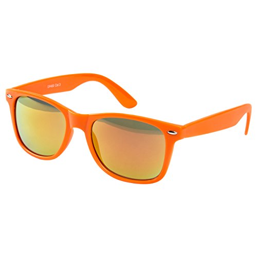 Ciffre Sonnenbrille Nerdbrille Nerd Retro Look Brille Pilotenbrille Vintage Look - ca. 80 verschiedene Modelle Neon Orange Feuer Verspiegelt von Ciffre