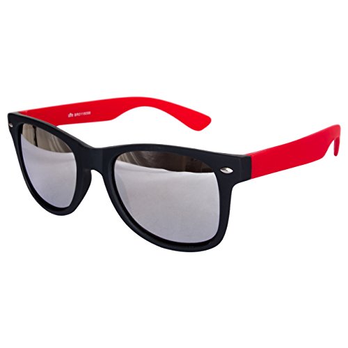 Ciffre Sonnenbrille Nerdbrille Nerd Retro Look Brille Pilotenbrille Vintage Look - ca. 80 verschiedene Modelle Rot Schwarz Spiegelglas von Ciffre