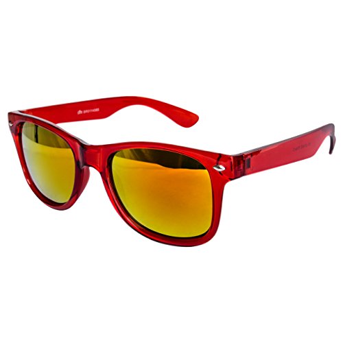 Ciffre Sonnenbrille Nerdbrille Nerd Retro Look Brille Pilotenbrille Vintage Look - ca. 80 verschiedene Modelle Rot Transparent Feuer Glas von Ciffre