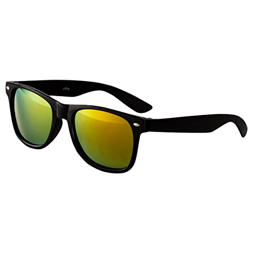 Sonnenbrille Nerdbrille Nerd Retro Look Brille Pilotenbrille Vintage Look - ca. 80 verschiedene Modelle Schwarz Feuer Verspiegelt von Ciffre