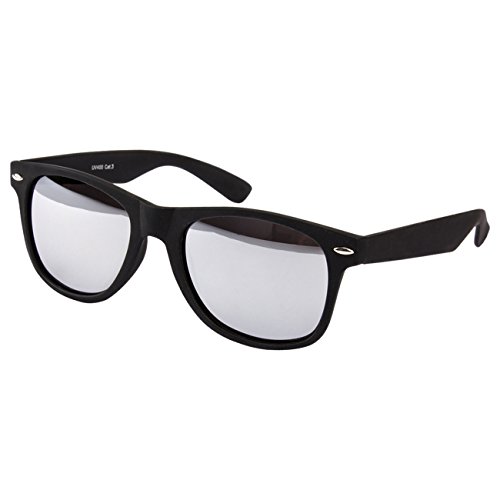 Sonnenbrille Nerdbrille Nerd Retro Look Brille Pilotenbrille Vintage Look - ca. 80 verschiedene Modelle Schwarz Matt Verspiegelt von Ciffre