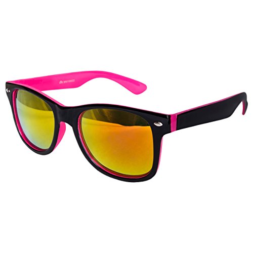 Ciffre Sonnenbrille Nerdbrille Nerd Retro Look Brille Pilotenbrille Vintage Look - ca. 80 verschiedene Modelle Viele Farben (Schwarz Pink Feuer Verspiegelt) von Ciffre