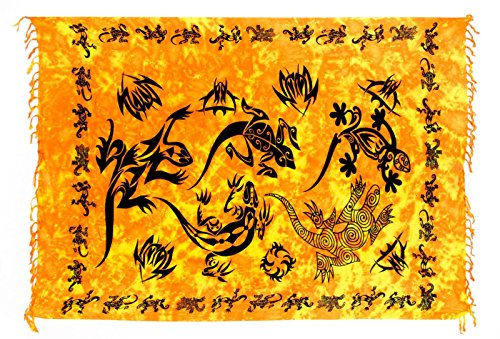 Großer Sarong Lunghi Dhoti Handtuch Strandtuch Schal Handarbeit Blickdicht ca 170cm x 110cm Viele tolle Farben zur Auswahl, Gecko Orange Gelb Batik, von Ciffre