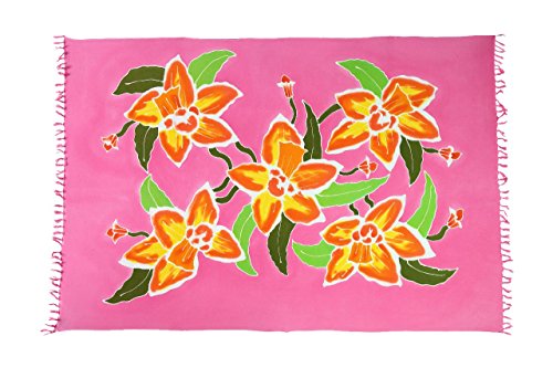 Ciffre Original Yoga Sarong Pareo Wickelrock Strandtuch Rund ca 170cm x 1110cm Handtuch Schal Kleid Wickeltuch Wickelkleid Handmade Flower Hibiskus Pink von Ciffre