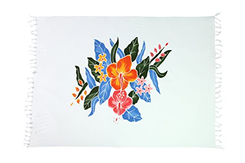 Ciffre Original Yoga Sarong Pareo Wickelrock Strandtuch Rund ca 170cm x 1110cm Handtuch Schal Kleid Wickeltuch Wickelkleid Weiß - Buntes Blumenmuster von Ciffre