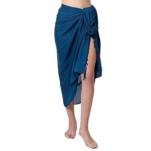 Pareo Sarong Tuch Damen Herren - Wickelrock Strand - Strandtuch Blickdicht als Wickeltuch oder Handtuchkleid und Wickelkleid Unisex Frauen und Männer - mit Schnalle einfarbig Tiefen Blau von Ciffre