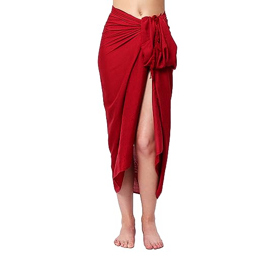 Pareo Sarong Tuch Damen Herren - Wickelrock Strand - Strandtuch blickdicht als Wickeltuch oder Handtuchkleid und Wickelkleid Unisex Frauen und Männer - mit Schnalle einfarbig Bordeaux Dunkel Rot von Ciffre