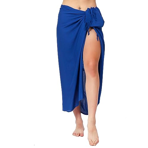 Ciffre Pareo Sarong Tuch Damen Herren - Wickelrock Strand - Strandtuch Blickdicht als Wickeltuch oder Handtuchkleid und Wickelkleid Unisex Frauen und Männer - mit Schnalle einfarbig Blau von Ciffre