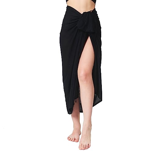 Premium Sarong Pareo Wickelrock Strandtuch Lunghi Dhoti Schlicht Blickdicht Einfarbig Uni Tolle Stickerei Schwarz PEB von Ciffre