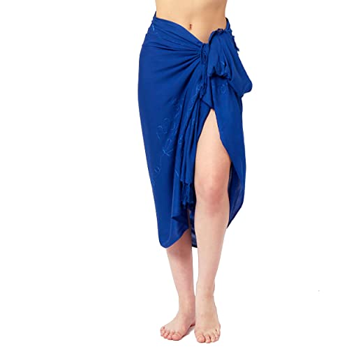 Premium Sarong Pareo Wickelrock Strandtuch Lunghi Dhoti Schlicht Blickdicht Tolle Stickerei Dunkel Blau Einfarbig Uni PEDB von Ciffre