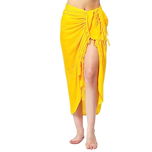 Premium Sarong Pareo Wickelrock Strandtuch Lunghi Dhoti Schlicht Blickdicht Tolle Stickerei PEY Gelb von Ciffre