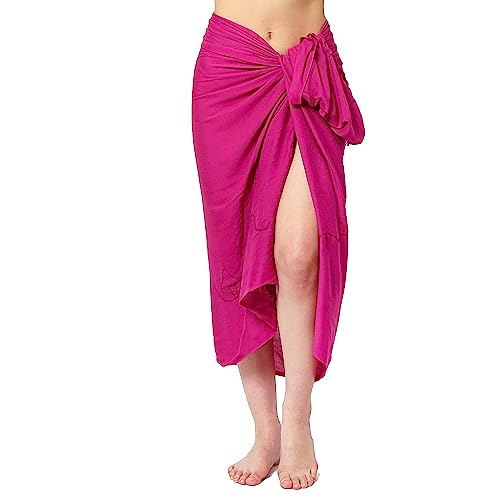 Ciffre Premium Sarong Pareo Wickelrock Strandtuch Lunghi Dhoti Schlicht Blickdicht Tolle Stickerei Uni Einfarbig Pink von Ciffre