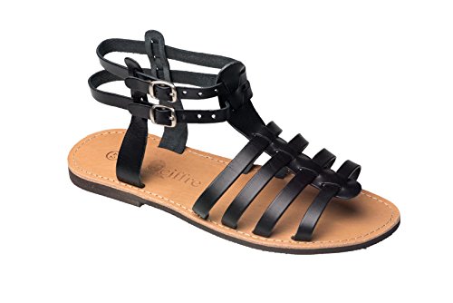 Ciffre Römer Damen Sandalen Leder Römersandale Sandaletten Riemchen Kreta Schwarz 39 von Ciffre