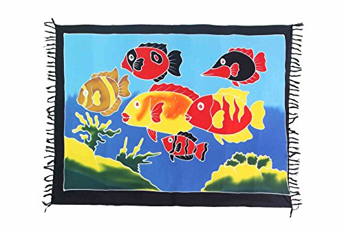 Ciffre Sarong Pareo Wickelrock Strandtuch Tuch Schal Wickelkleid Strandkleid Blickdicht Fische im Meer von Ciffre