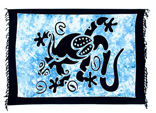 Sarong Pareo Wickelrock Strandtuch Tuch Wickeltuch Handtuch Gratis Schnalle Schließe (Gecko Groß Batik Schwarz Blau CSGBB) von Ciffre